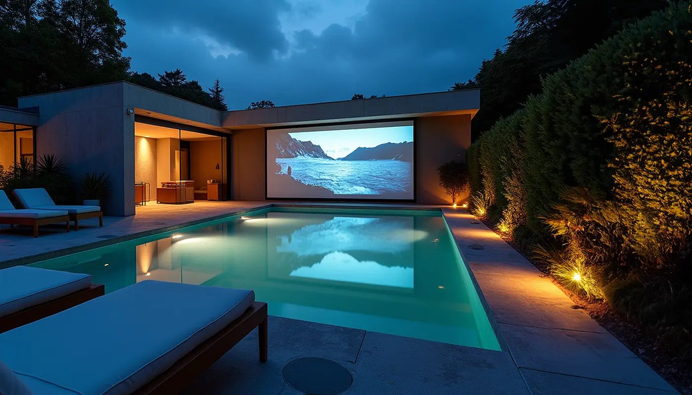 Gartenkino mit Pool