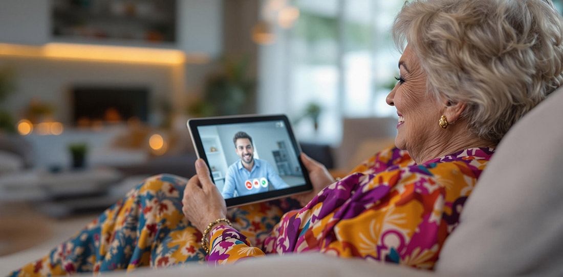 Seniorin macht ein Videotelefonat